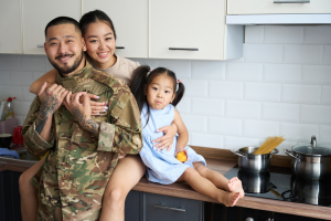 Loving military husband with family